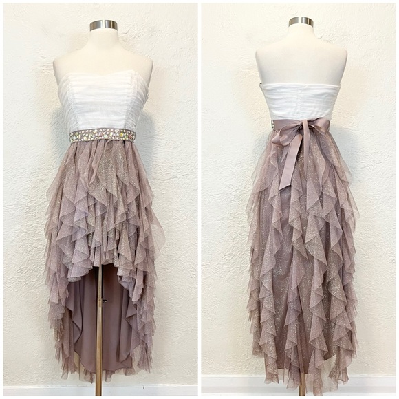 Vintage Y2k 90s Dress Deb Ivory Beige Ruffle Fairy Formal Homecoming Medium M - Picture 1 of 14